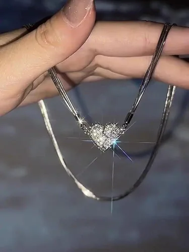 Vista 6 de ADOORO Colgante de amor magnético de doble cara con diamantes de doble cara, collar de pareja con imán creativo, collar magnético