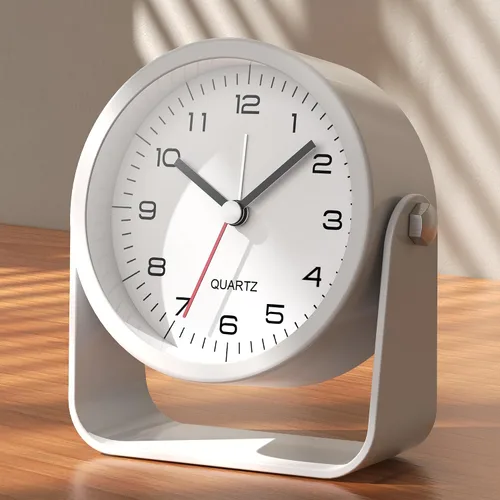 Vista 14 de AYRELY® Reloj despertador analógico pequeño de 3.5 pulgadas, funciona con pilas, bonito reloj de mesa con luz, ángulo ajustable para viajes, mesita