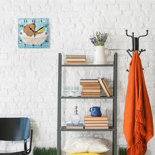 Vista 4 de Bathing Capybara Pattern Wall Clock Decorative Hanging Clock Silent Non Ticking Square Clock for Living Room Kitchen Bedroom