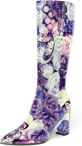 Vista 36 de AMBELIGHT Botas altas hasta la rodilla con cremallera y puntera puntiaguda para mujer, de patente sólida, tacón alto, 3.3 pulgadas