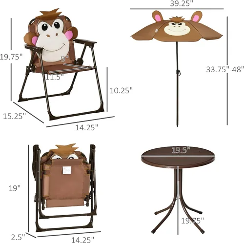 Vista 7 de Outsunny Juego de mesa y silla para niños, muebles de jardín plegables para exteriores, mesa de picnic para patio trasero, con sombrilla extraíble