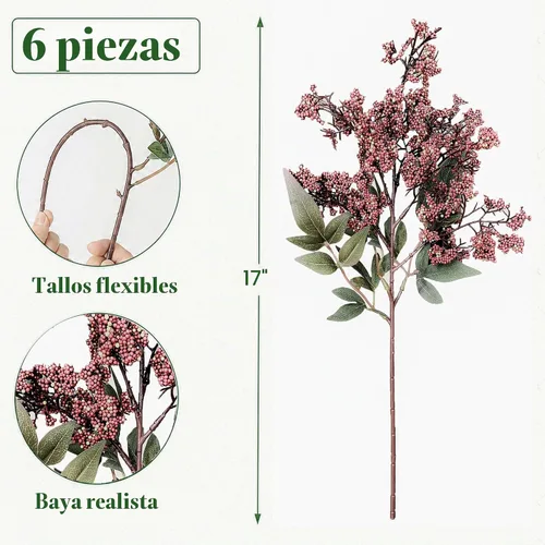 Vista 3 de 6 Pcs 17" Faux Dusty Plum Berry Stem For Vase Artificial Nandina Branches