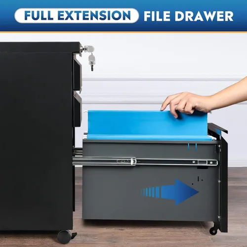 Vista 6 de DEVAISE Archivador móvil de 3 cajones con cerradura, gabinete de archivo de metal bajo el escritorio para oficina en casa/legal/carta/A4, Negro