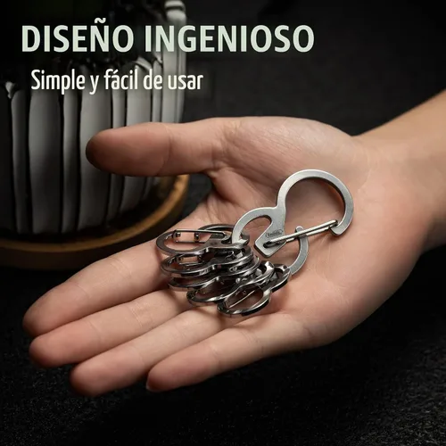 Vista 4 de KeyUnity Mosquetón de acero inoxidable, mini clips, llavero organizador para llaves, linterna, cuchillo plegable y silbatos