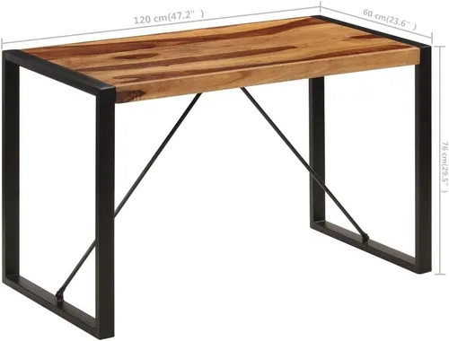 Vista 2 de Mesa de comedor de madera maciza de Sheesham, forma rectangular, 47.2 pulgadas, acabado pulido marrón con patas de metal para cocina y comedor