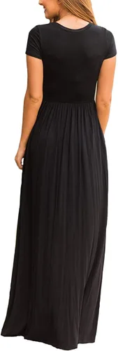 Vista 2 de DEARCASE Vestido largo para mujer, manga corta, casual, de verano, holgado, liso, cómodo, con bolsillos