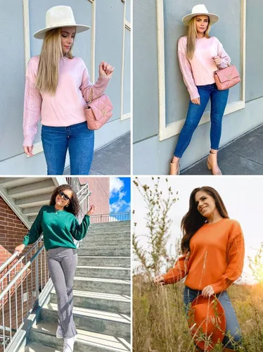 Vista 6 de ZESICA Women's 2024 Fall Long Sleeve Crew Neck Solid Color Cable Knit Chunky Casual Oversized Pullover Sweater Tops