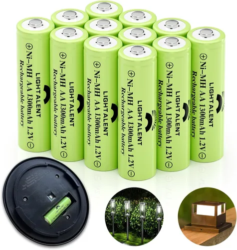 Vista 10 de Lightalent Pilas Recargables Ni-MH AA, Batería Precargada de Alta Capacidad Doble A 1.2V para Luces Solares Exteriores (AA-600mAh-12pack)