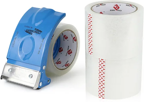 Vista 9 de Cinta de embalaje de 3 pulgadas de ancho con dispensador, 2.4 mil x 55 yardas de cinta de embalaje resistente para envíos, grado industrial, cinta