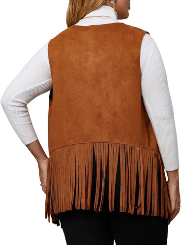 Vista 2 de Floerns Chaleco de mujer con franjas frontales abiertas, sin mangas, corte láser, talla grande