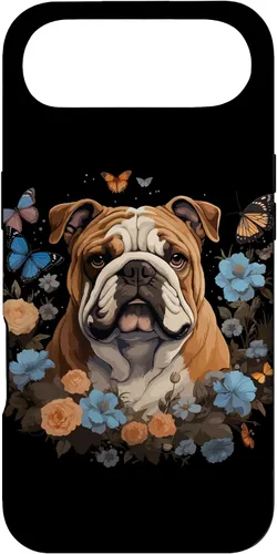 Vista 27 de Funda para iPhone 16 Bulldog Inglés con Flores y Mariposas