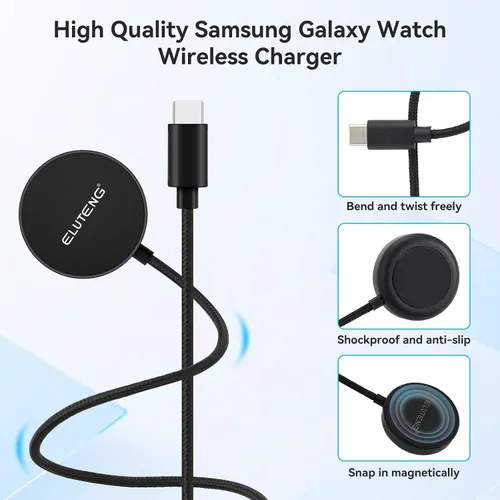Vista 6 de ELUTENG Cargador para Samsung Galaxy Watch 7 6 5 4 3.3FT/1M USB C Cable de carga inalámbrica Dock con adaptador USB Cable de carga magnético Cable