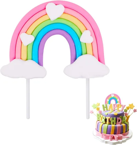 Vista 10 de Decoración de pastel de nube de arcoíris, cerámica suave, decoración de cupcakes, temática de arco iris, suministros para hornear para niños