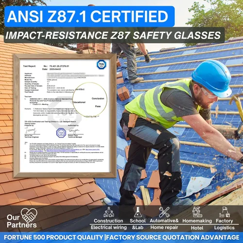 Vista 2 de Paquete de 12 lentes de seguridad transparentes para hombres y mujeres – Certificado ANSI Z87.1, 12 tapones de silicona para los oídos (NRR 25 dB)