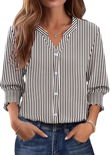 Vista 14 de LOMON Camisas con botones para mujer, manga 3/4, blusas casuales de negocios, blusas de verano 2026