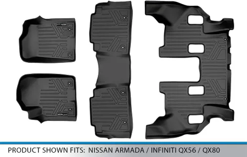 Vista 6 de SMARTLINER Juego de tapetes de piso de ajuste personalizado de 3 filas para Infiniti QX56 2011-2013