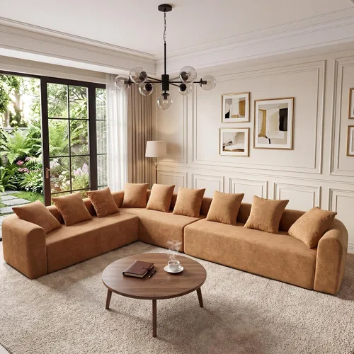 Vista 31 de Claiks Sofá modular deshuesado de 123 pulgadas, sofá en forma de L para sala de estar, sofá moderno de asiento profundo de 3 plazas, tela de Gris