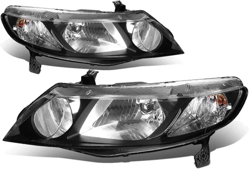 Vista 5 de DNA MOTORING Conjunto de faros delanteros compatible con Honda Civic 33101SNAA02, 33151SNAA02, HO2503125, HO2503125, HO2502125, negro/ámbar