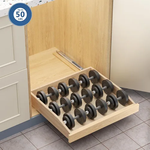 Vista 9 de ROOMTEC Organizador de gabinete extraíble con cierre suave, 13-1/2 pulgadas de ancho x 21 pulgadas de profundidad, cajón extraíble para armarios