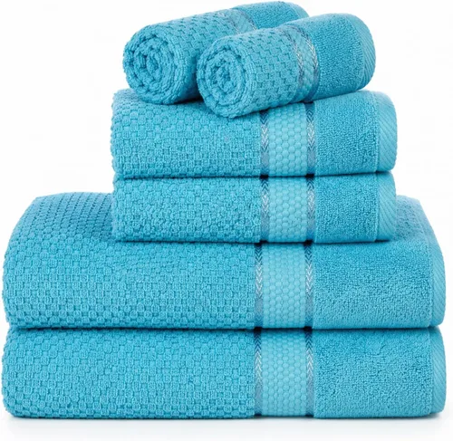 Vista 9 de Ample Decor Juego de toallas de baño 100% algodón, 6 piezas, suaves y absorbentes, de secado rápido, juego de toallas de baño