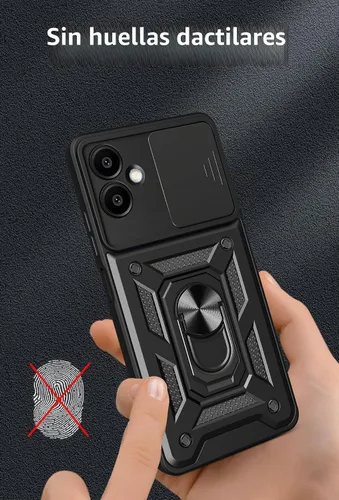 Vista 5 de Funda para Samsung Galaxy A06-4G con [2 unidades] Protector de pantalla de vidrio templado, para Galaxy A06 resistente [grado militar], con soporte