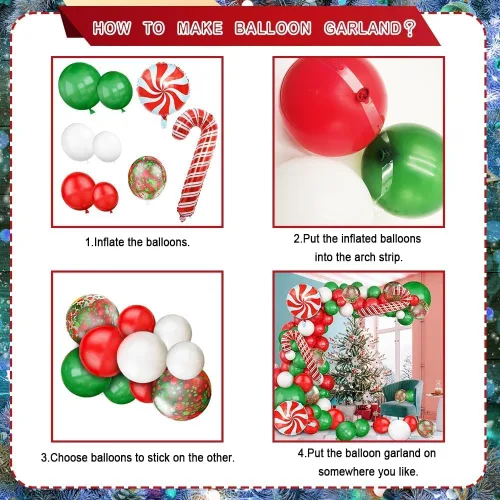 Vista 5 de Kit de arco de guirnalda de globos de Navidad de 153 piezas de AIBIIN, globos de fiesta de Navidad, decoraciones de globos blancos, rojos y verdes