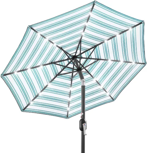 Vista 41 de Best Choice Products Sombrilla de Patio Solar de Poliéster con Luz LED de 10 pies con Ajuste de Inclinación y Tela Resistente a los Rayos UV - Gris