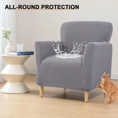 Vista 2 de Funda impermeable para silla decorativa con brazos, elástica de jacquard individual, funda de sofá suave tapizada para silla de club de lectura