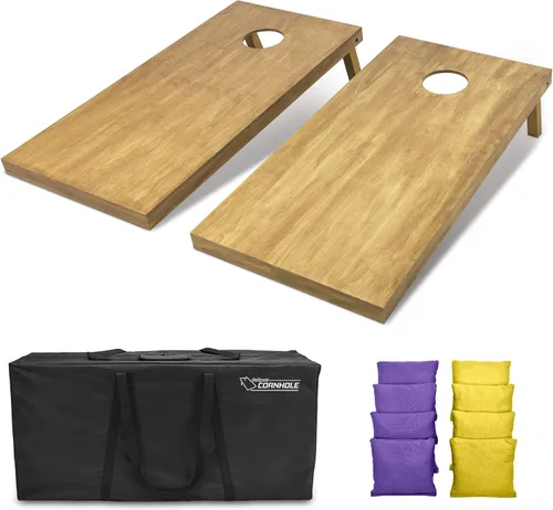 Vista 71 de GoSports 4 ft x 2 ft Regulation Size Wooden Cornhole Boards Set with Light Brown Finish - Includes Carrying Case and Bean Bags Negro- gris