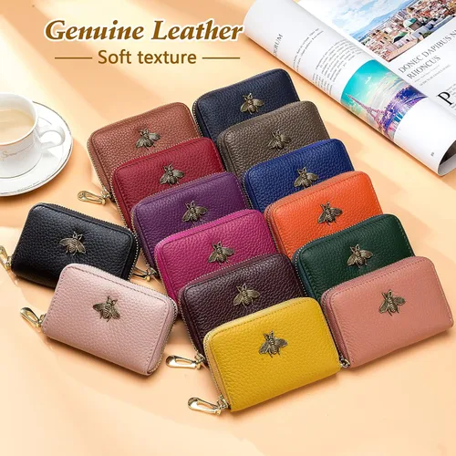 Vista 5 de imeetu - Tarjetero de cuero con cremallera y contra identificación por radiofrecuencia (RFID) pequeño, cartera para mujer
