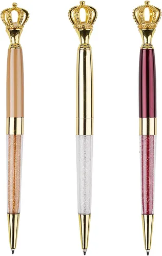 Vista 8 de YOUMI Bolígrafo de 3 bolígrafos de metal de cristal con corona, bonito bolígrafo brillante, bolígrafos de cristal personalizados, tinta negra