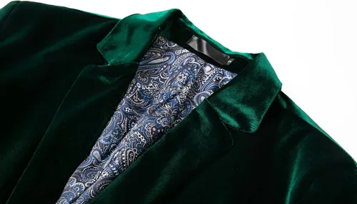 Vista 3 de THWEI Blazer de terciopelo para hombre, chaqueta de traje sólido de moda ajustada