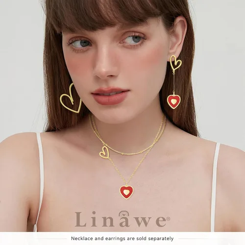 Vista 2 de Linawe Gargantilla de cadena con dije de corazón de doble capa, collar apilado para mujer, oro rosa de 14 quilates, tono plateado, disfraz de amor