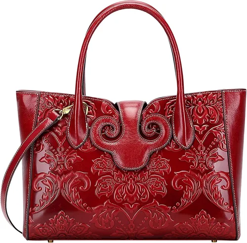 Vista 2 de PIJUSHI Bolsos florales para mujer bolso de mano con asa superior bolsos de hombro para mujer paquete con carteras de cuero genuino para mujer