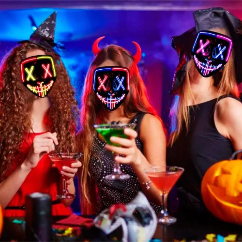 Vista 2 de Máscara de purga de Halloween máscara con luz LED máscara de miedo para cosplay máscara de disfraz LED para niños niñas adultos con alambre EL