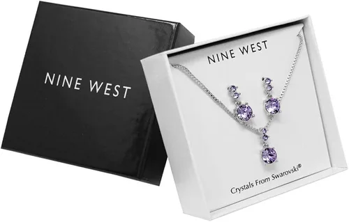 Vista 4 de NINE WEST Juego de collar y aretes en tono plateado y morado Diamante de imitación