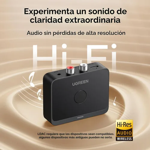 Vista 3 de UGREEN Receptor Bluetooth 6.0 con LDAC, adaptador de audio inalámbrico de alta resolución con baja latencia, para estéreo