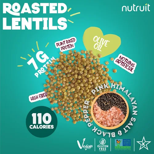 Vista 4 de Nutruit Snack de Lentejas Tostadas - Sal del Himalaya y Pimienta Negra Saludable - Vegano, Sin Gluten, Sin OMG, Alto en Proteínas, Saludable Para