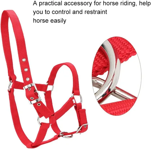 Vista 6 de Cabestro ajustable para caballo, cabestro de cuero para caballos, cabestro de cuero para caballos Halter, control de caballo, caballo, correa
