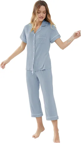 Vista 6 de Joyaria Conjunto de pijama de viscosa hecha de bambú para mujer, con botones y botones de manga corta