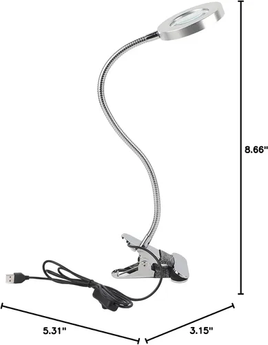 Vista 10 de Lámpara de escritorio con abrazadera, lupa de 2.5X con luz y abrazadera, lámpara de escritorio LED de cuello de cisne flexible de 360°, lámpara