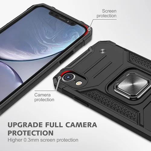 Vista 3 de HNHYGETE Funda para iPhone XR con protector de pantalla: (resistente) grado militar giratorio de 360° con función atril a prueba de golpes