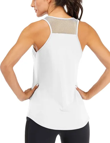 Vista 17 de Fihapyli ICTIVE - Camiseta sin mangas de entrenamiento para mujer, de malla transpirable, espalda cruzada, sin espalda, para correr Albaricoque