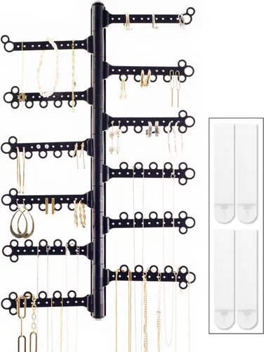 Vista 10 de All Hung Up Organizador de joyas de pared de 6 niveles y 6 pulgadas, tiras Command incluidas para colgar fácilmente, organizador de aretes de 120