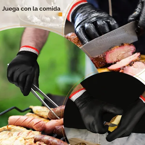 Vista 5 de Janmercy 200 piezas Guantes desechables de barbacoa de nitrilo con 4 pares de forro de algodón Guantes para parrilla, cocina, limpieza para ahumador