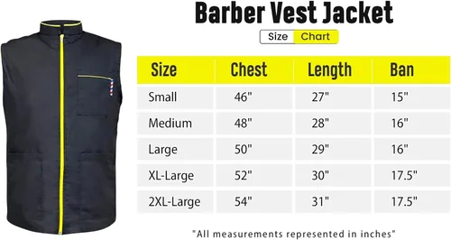 Vista 7 de Chaqueta profesional de peluquero para hombre, sin mangas, color negro, con 2 bolsillos para herramientas de peluquero y cremallera unidireccional