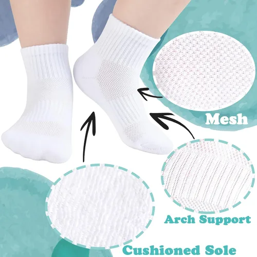 Vista 7 de Mini angel Calcetines deportivos acolchados para niños, paquete de 6 calcetines deportivos unisex de malla transpirable de algodón para niños y niñas