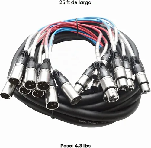 Vista 2 de Seismic Audio SARLX-8x25 Cable de serpiente XLR de 8 canales de 8 canales para grabación, estudios, conciertos
