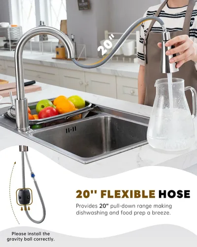 Vista 3 de Grifos de cocina con dispensador de jabón, grifo de cocina de níquel cepillado con rociador extraíble, 3 modos, grifos de fregadero de cocina