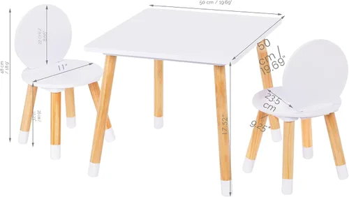 Vista 10 de UTEX Juego de mesa para niños con 2 sillas para niños pequeños, niños, niñas, juego de mesa y sillas para niños de 3 piezas, color blanco